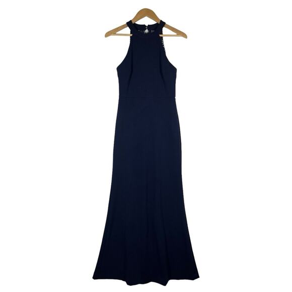 Lulus Dress Womens S Joella Halter Lace Back Formal Sleeveless Maxi Navy Blue - Picture 2 of 16